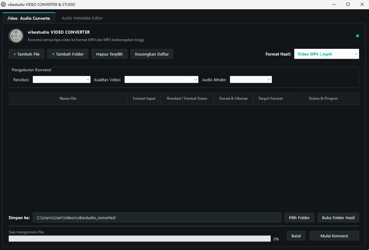 Tampilan Vibe Studio Video Converter